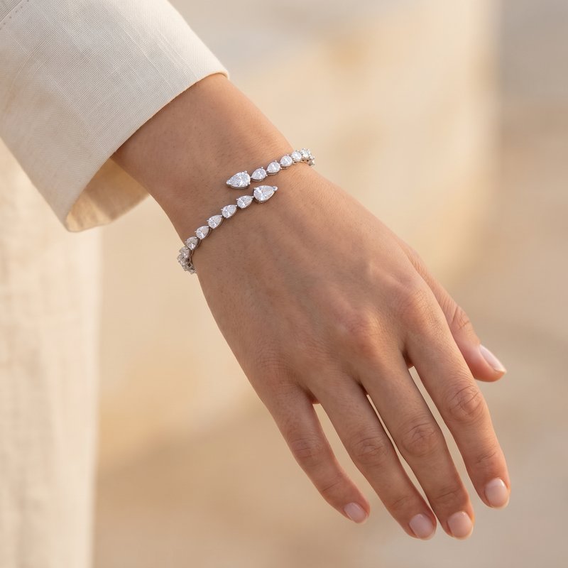 Leah's Bangle worn on the wrist in 14k white gold