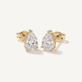 Leah's Tear pear diamond solitaire studs in 14k gold