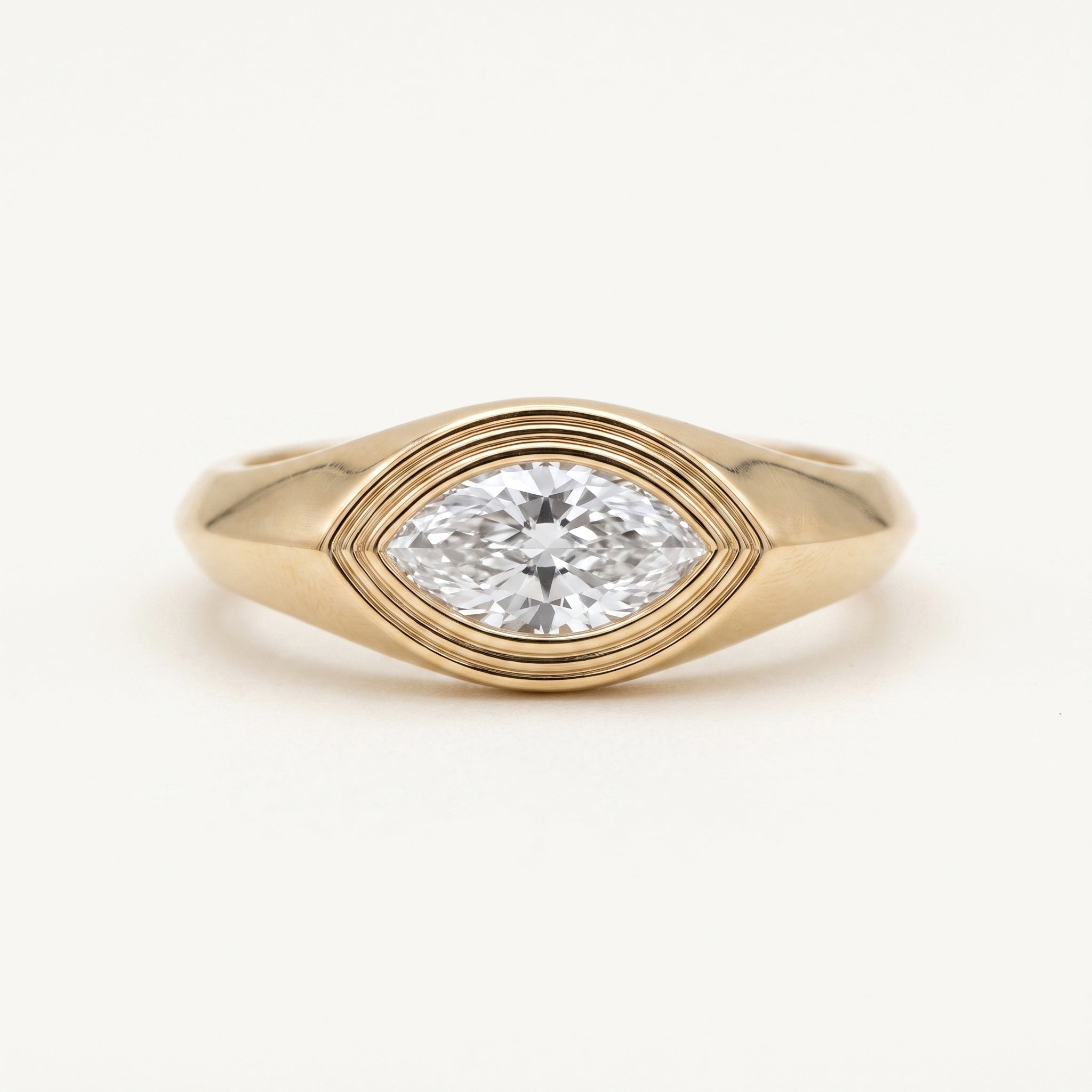Leah's Whisper marquise diamond signet pinky ring in 14k yellow gold