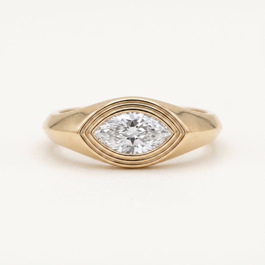 Leah's Whisper marquise diamond signet pinky ring in 14k yellow gold