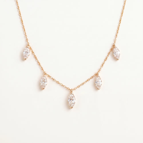 Floating Marquise Diamond Necklace in 14k yellow gold, five marquise-cut lab-grown diamonds on a fine cable chain