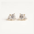 Rachel's Vow pear and emerald cut toi-et-moi diamond studs in 14k gold
