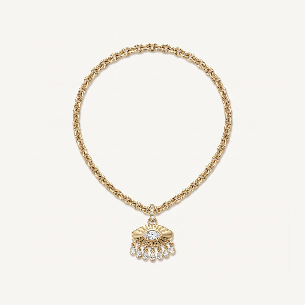 Rebecca's Eye marquise diamond evil eye pendant necklace in 14k gold
