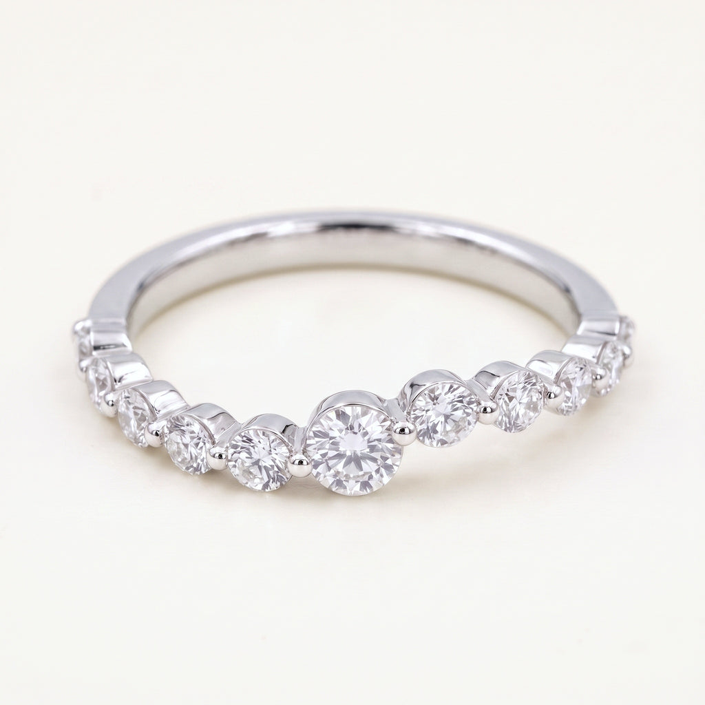 Rebecca's Wave Ring graduated round diamond band in white gold