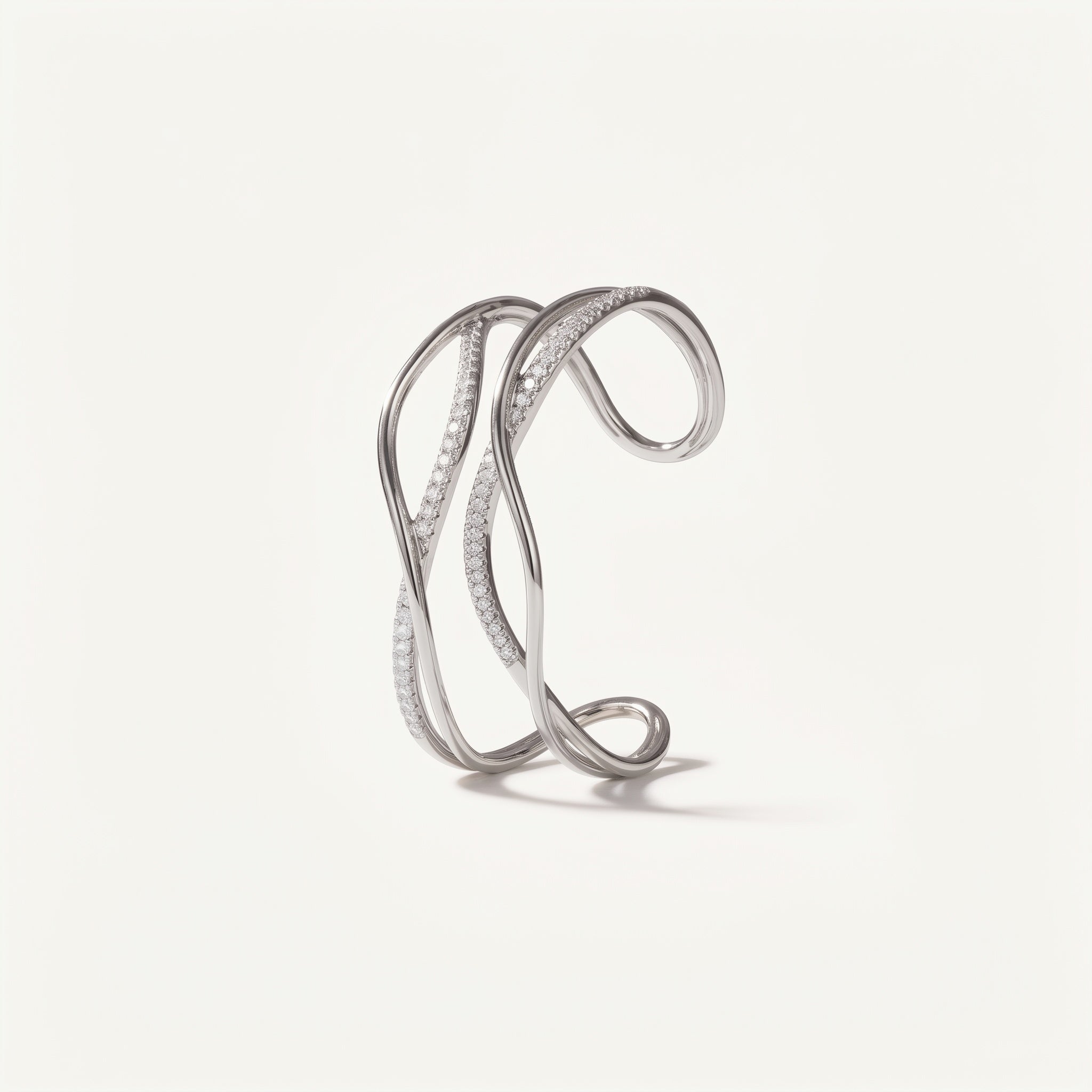 Rebecca's Well pave diamond crossover open cuff in white gold
