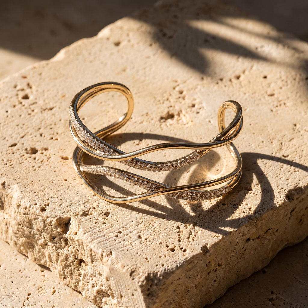 Rebecca's Wave open cuff on travertine stone