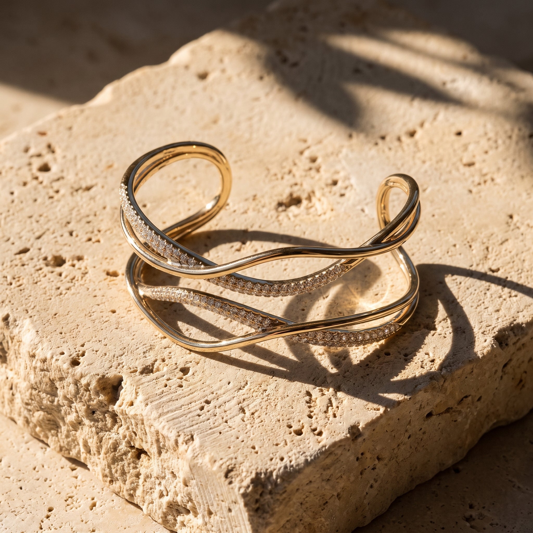 Rebecca's Wave open cuff on travertine stone