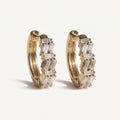 Sarah's Ember scattered baguette diamond hoop earrings in 14k gold